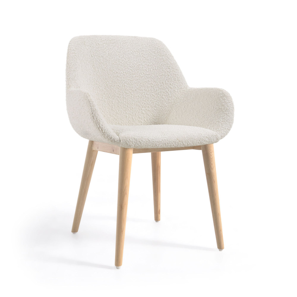 Konna chair in white boucle with solid ash wood legs in a natural finish